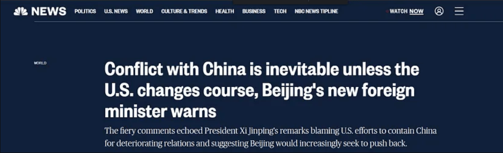 هشدار چین به آمریکا برای تغییر رویه دادن به منظور اجتناب از جنگ سرد